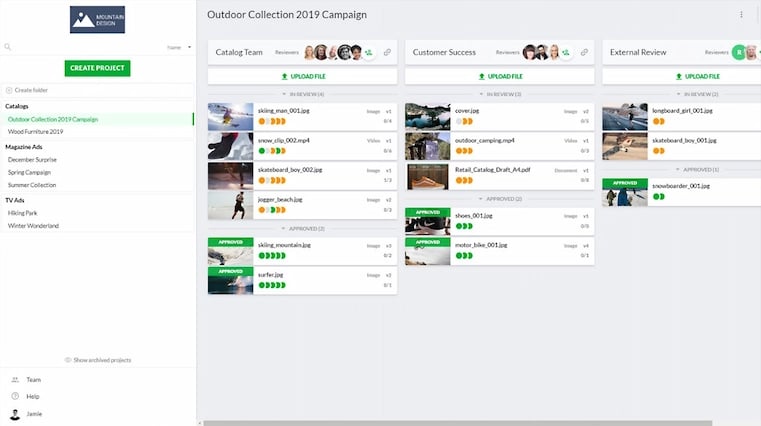 Filestage user interface with main dashboard and content list