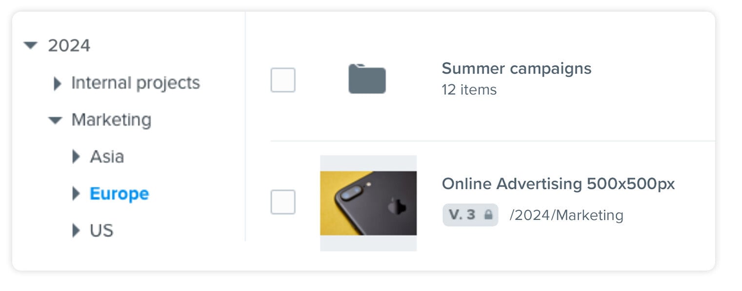 Folders and filters view of Ziflow online proofing collaboration software