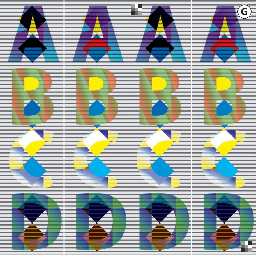 ABCD letters with different color variants and elements expected proof output