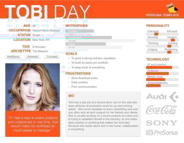 Tobi day persona template statistics with woman picture