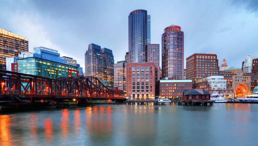 Skyline of downtown Boston from the pier
