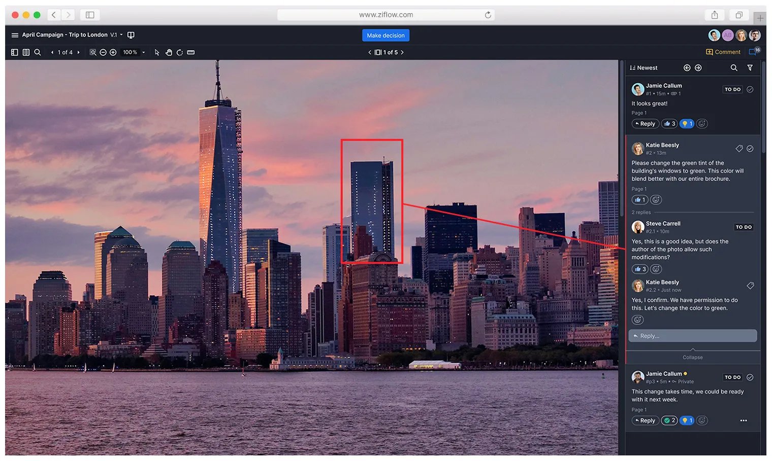 Ziflow online proofing software with comments and markup feature