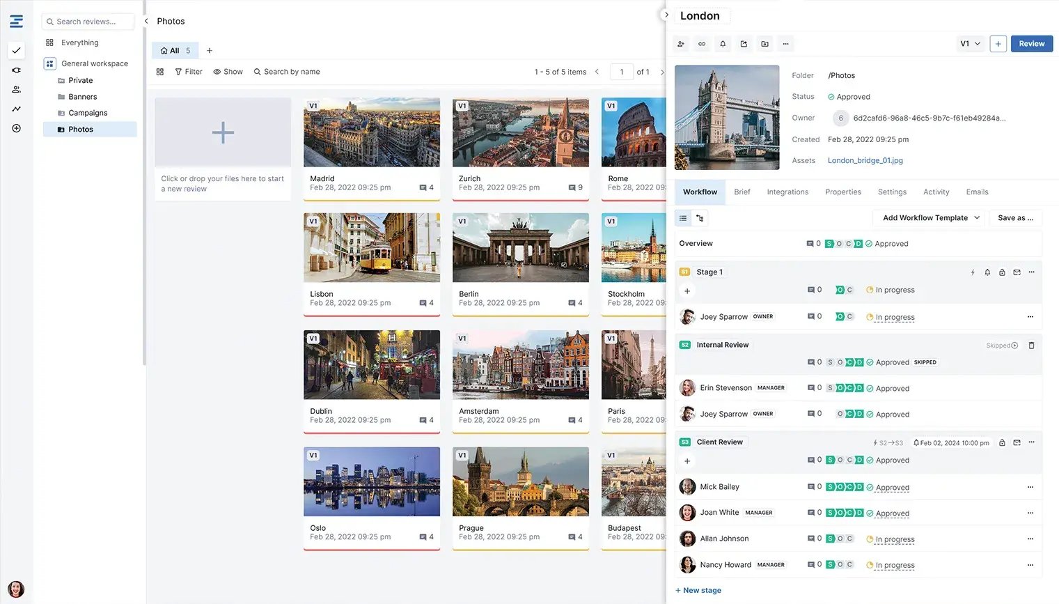 Ziflow proof details with workflows stages and user interface