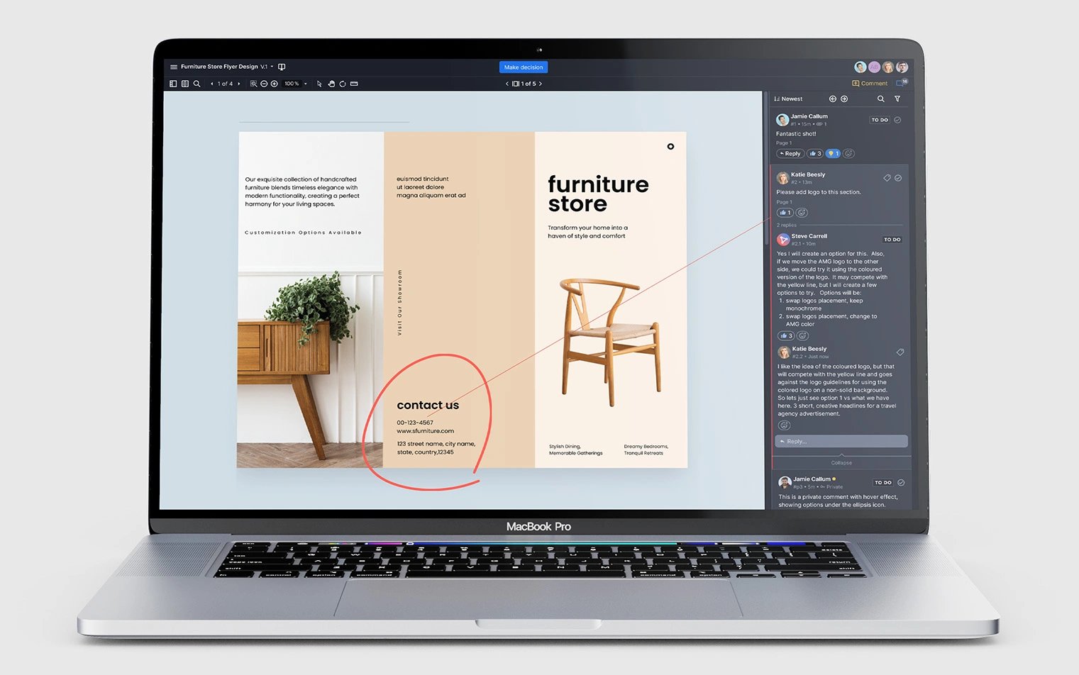 Laptop with Ziflow online proofing software and commenting feature