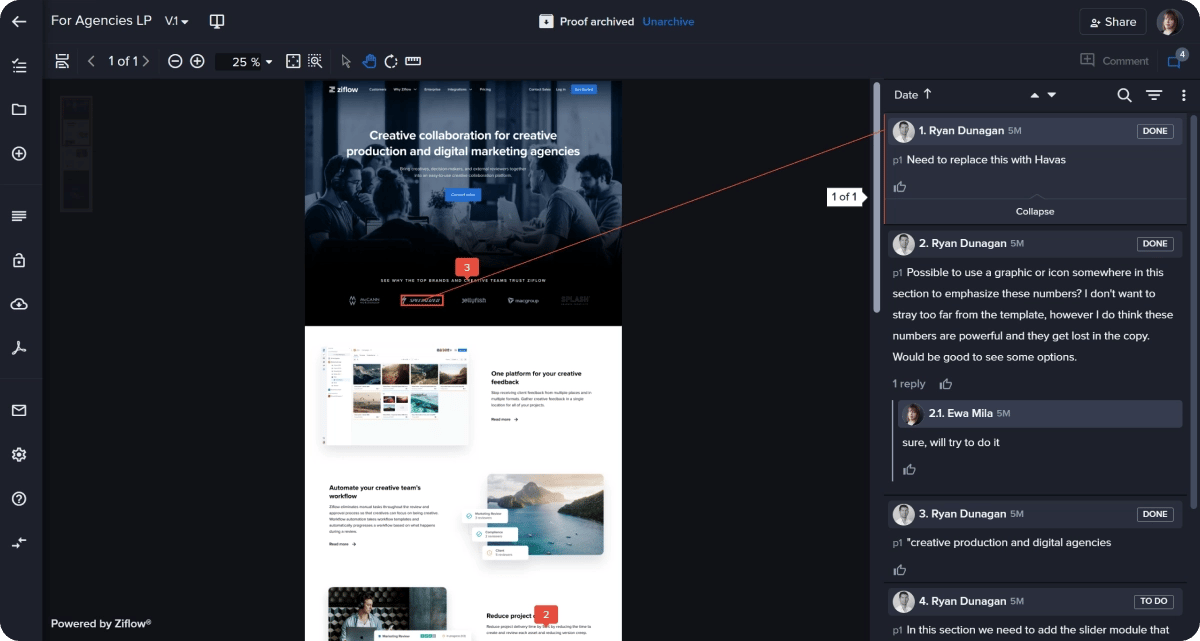 reviewing website designs in Ziflow software