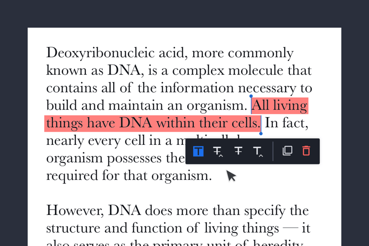 Reposition annotation tools - text highlighting feature