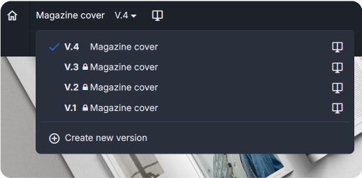 Versions list of a proof in Ziflow dropdown