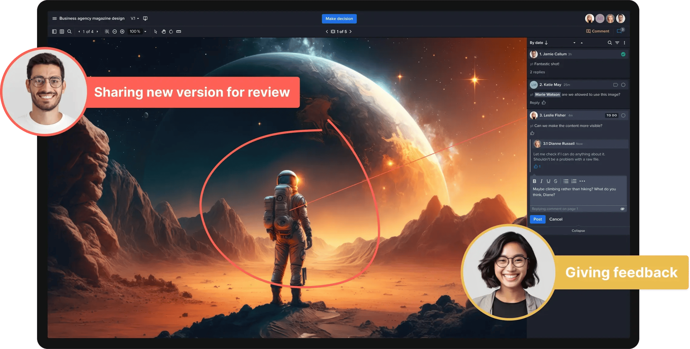 Ziflow proof viewer with AI generated picture and Sharing new version for review stage